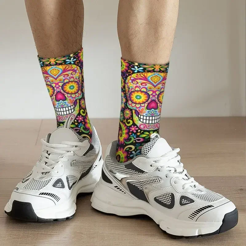 Chaussettes de sport imprimées en 3D pour hommes et femmes, art du jour de la fréquence, crâne de sucre mexicain, chaud, basket-ball, drôle