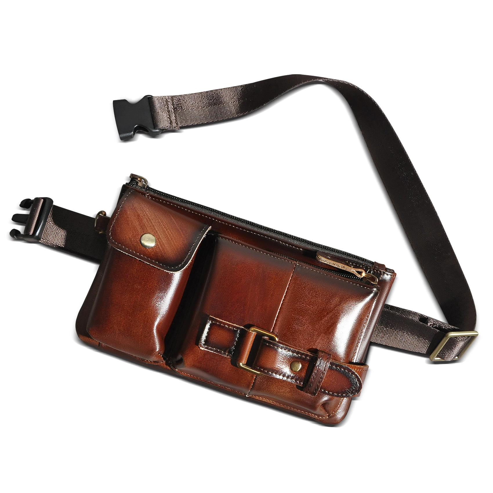 

Retro Thick Genuine Leather Male Coffee Crossbody Sling Bag Design Travel Cigarette Case Travel Fanny Waist Belt Bag Men 8135r