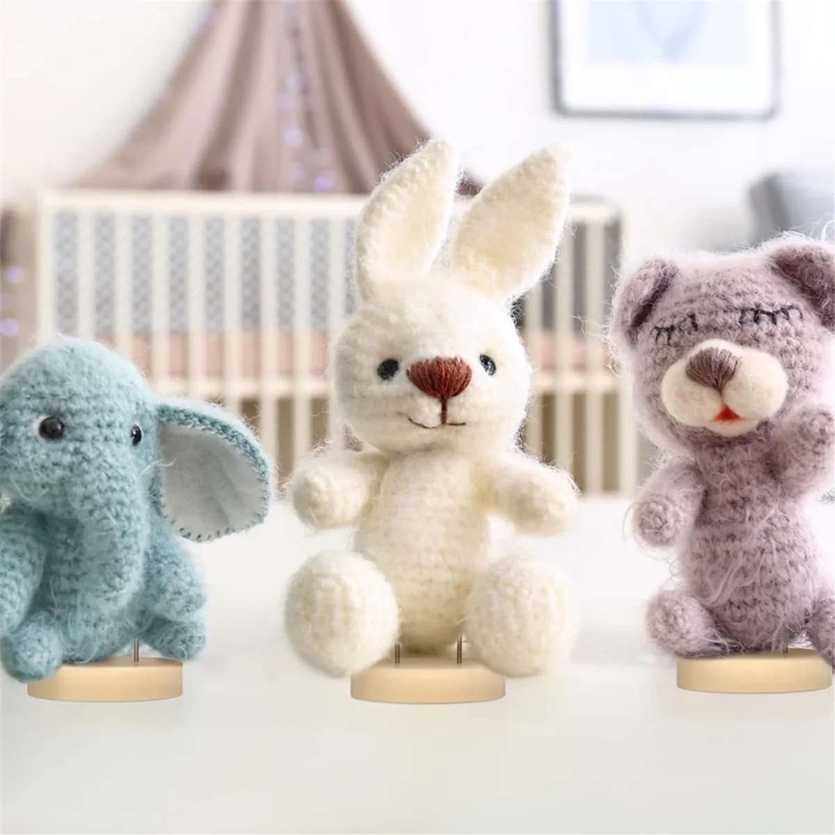 ABIY-24pcs Crochet Doll Stand Double Steel Needle Doll Stand Felt Animal Doll Toy Wooden Base Support Action Figure Stand