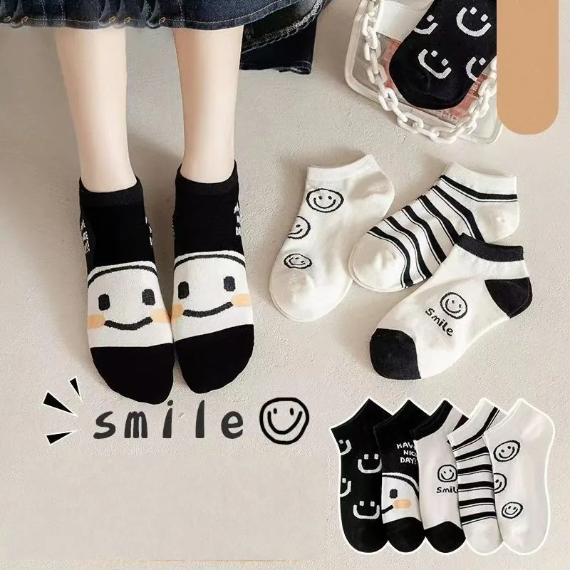 5Pairs/Lot Cartoon Animal Short Socks Women Breathable Cotton Sports Sock Harajuku Cute Deer Girls Boat Socks Female Breathable