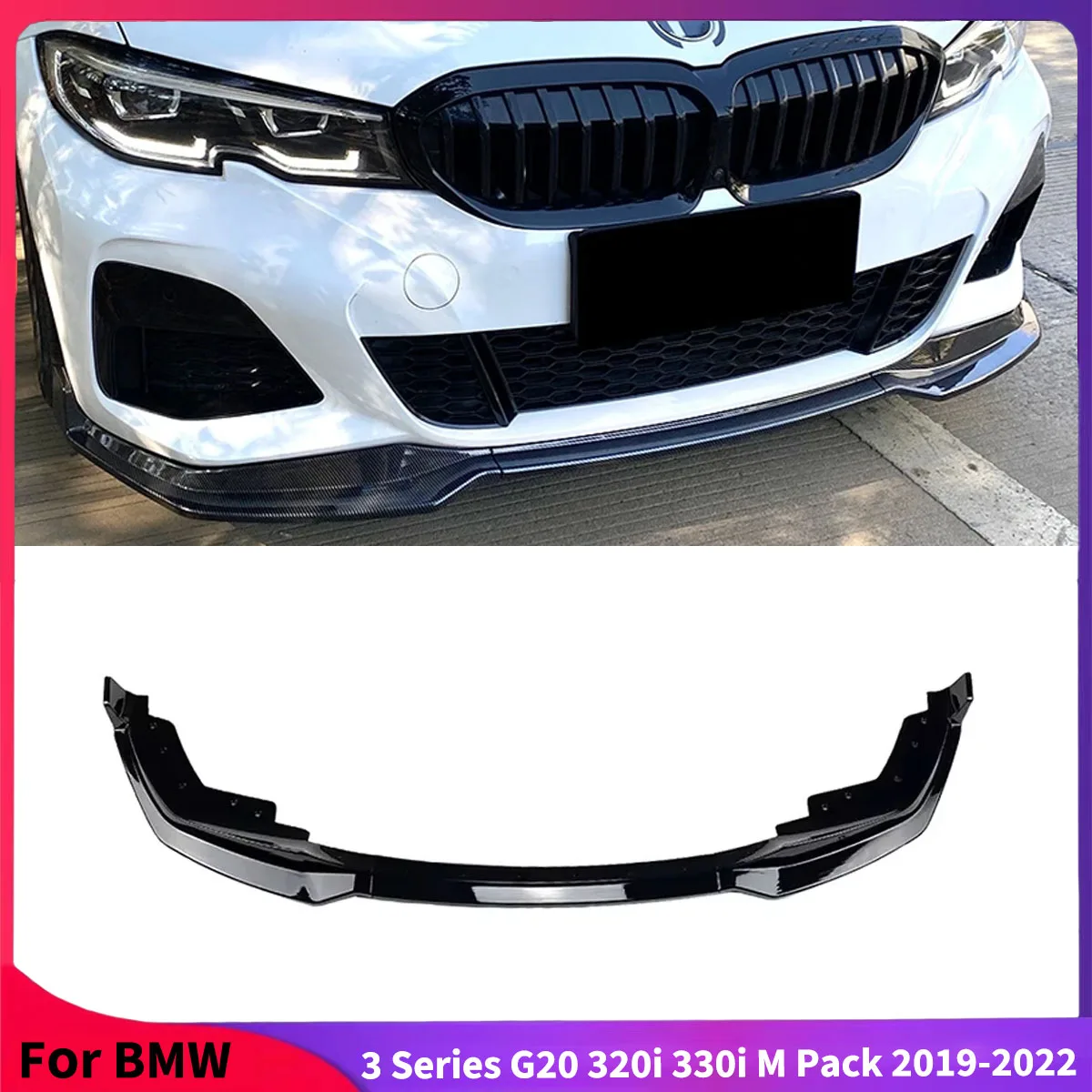 For BMW 3 Series M Pack G20 320i 330i 2019-2022 Car Front Bumper Lip Body Kit Blade Spoiler Splitter Canard Accessories Tuning