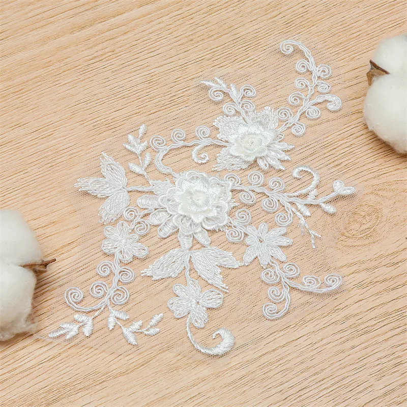 

20Pieces Ivory White Flower Lace Applique Trim For Evening Skirt Clothes Lace Collar Decoration Patch Sewing On Accessories