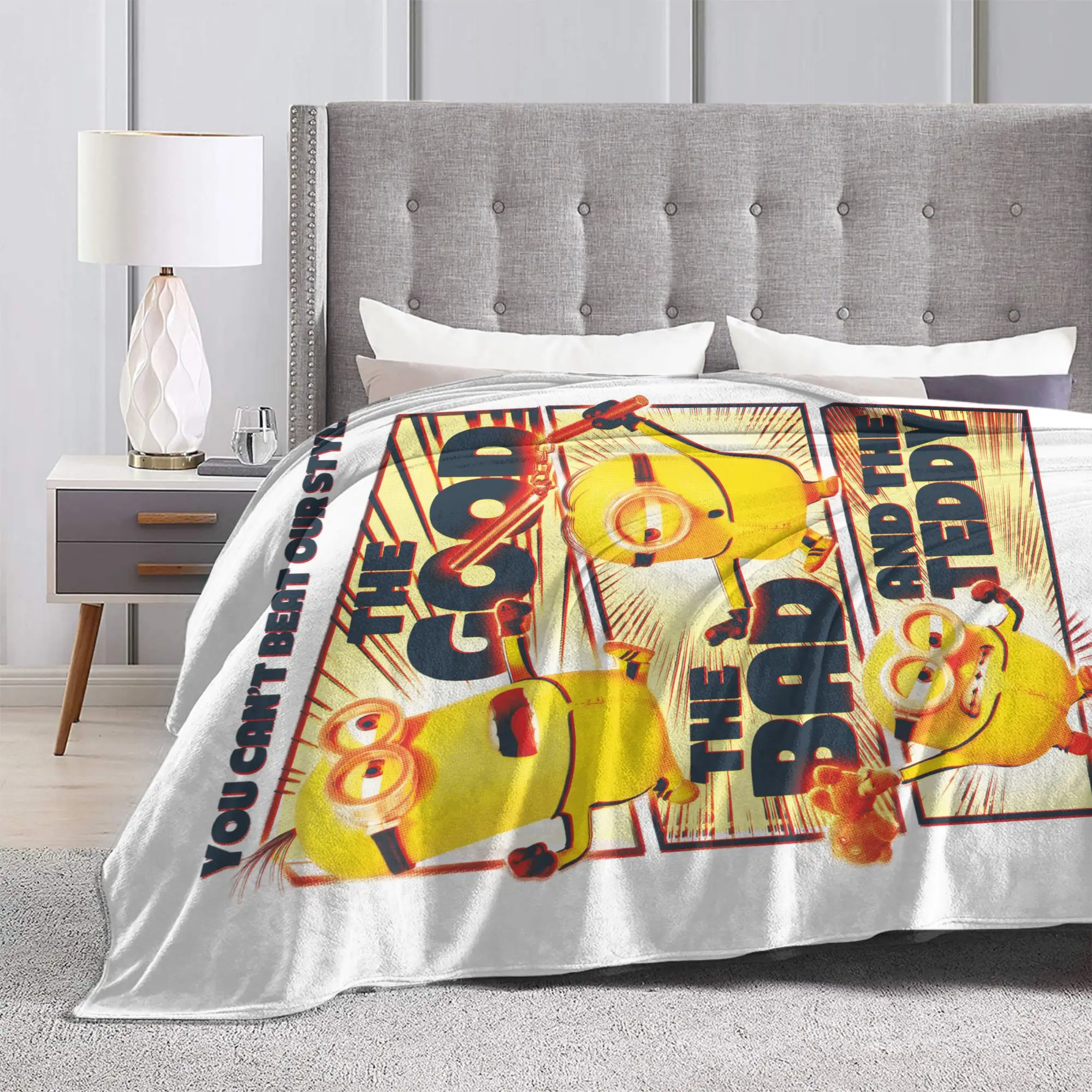 M-Miniones Good, Bad, The Teddy Blanket Coral Fleece Plush Print Cartoon Breathable Soft Throw Blankets for Bed Outdoor Quilt