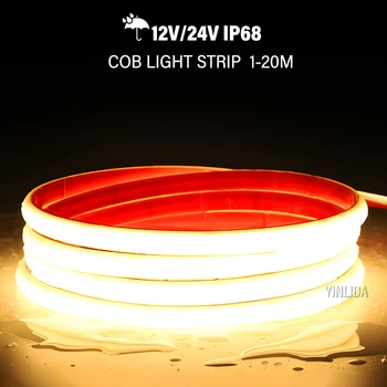 סטריפ LED COB 24V 12V IP68 עמיד למים 3000K4000K 6000K תאורת נאון תת-מים 12V 320 לדים למטר סרט רצועה גמיש RA90