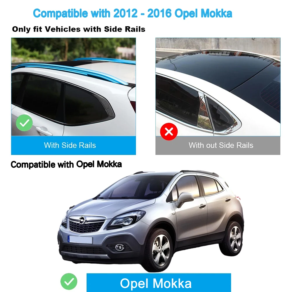 2Pcs Roof Bars for Opel Mokka, 5dr SUV Nov 2012-2016  Aluminum Alloy Side Bars Cross Rails Roof Rack Luggage