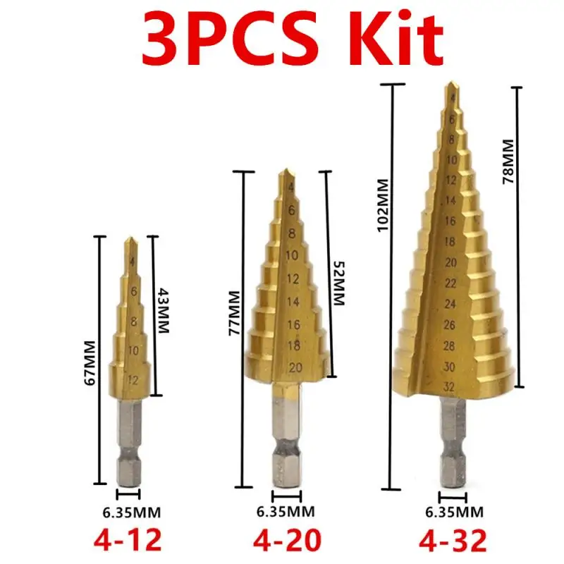 3-12mm 4-12mm 4-20mm 4-32mm HSS Straight Groove Step Drill Bit Set Titanium Coated Wood Metal Hole Cutter Core Drill Bit Set