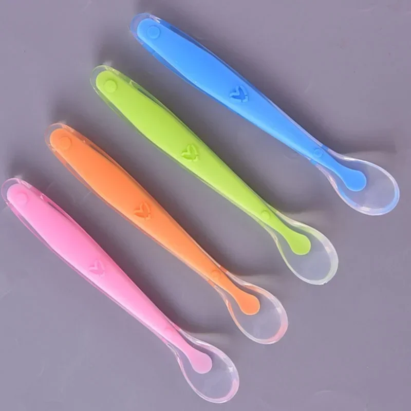 Baby Feeding Spoons Training Children Infant Temperature Sensoning Food Grade Flatware Tableware Cutlery Silicone Spoon With Box