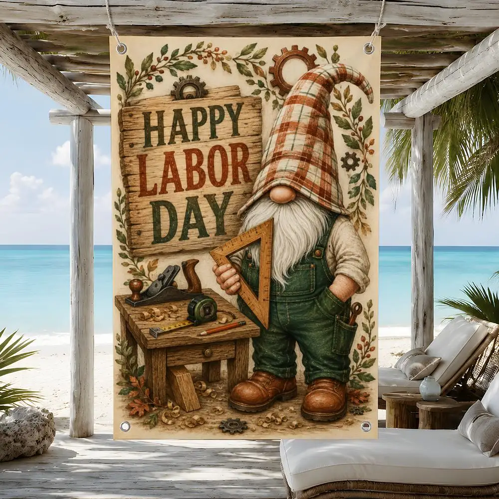 Holiday Happy Labor Day Gnome Flags Supporter Flag Banner for Bedroom Dorm Wall Garden Yard Porch Patio Home Party Decor