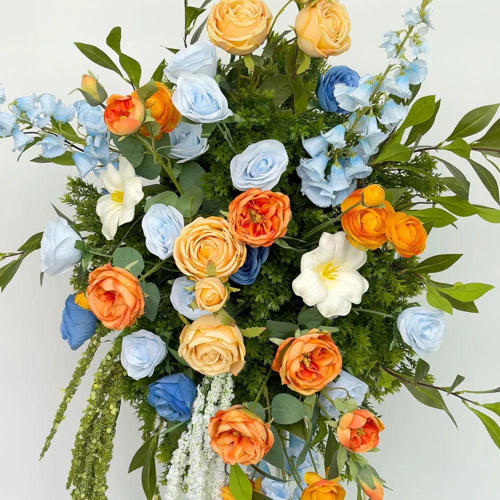 High Quality Artificial Silk Colorful Floral Arch Floral Arrangement Flower Row Wedding Background Decoration Flower