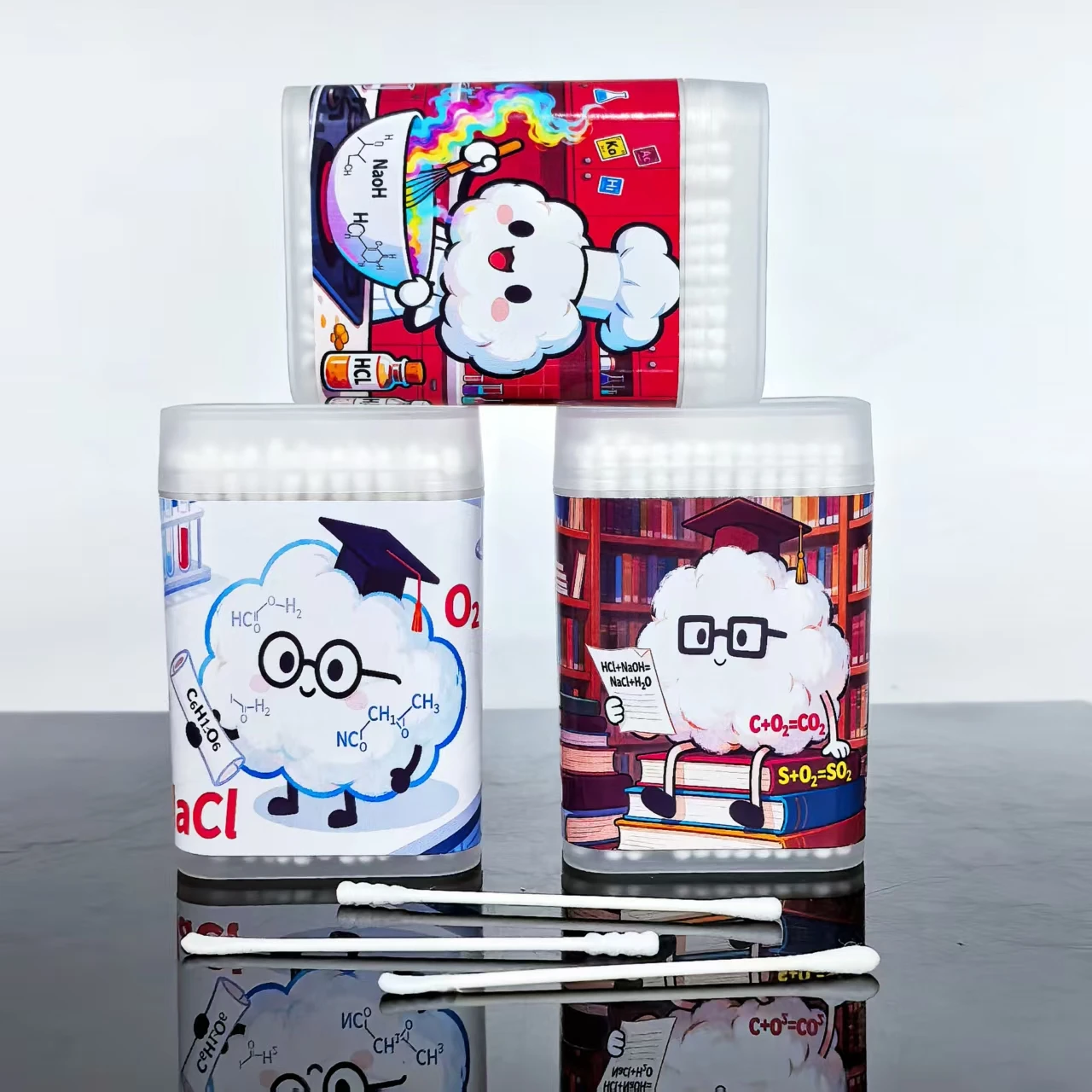 300개 화학 실험 테마 면봉, 얇은 종이 스틱 창의적인 실험실 시리즈 양면 면봉