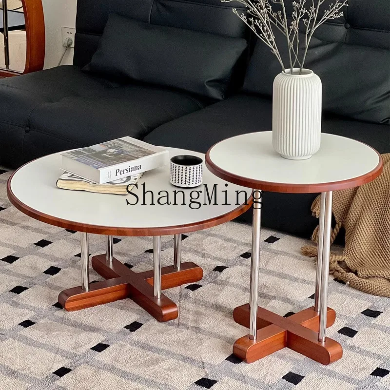 

CL Solid Wood Rock Board Mother-Child Coffee Table Small Round Table Living Room Vintage Small Apartment