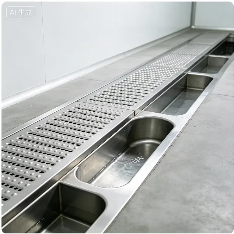 Hygienic Stainless Steel Covered Drain Trough for Food Factory Seafood Processing Workshop
