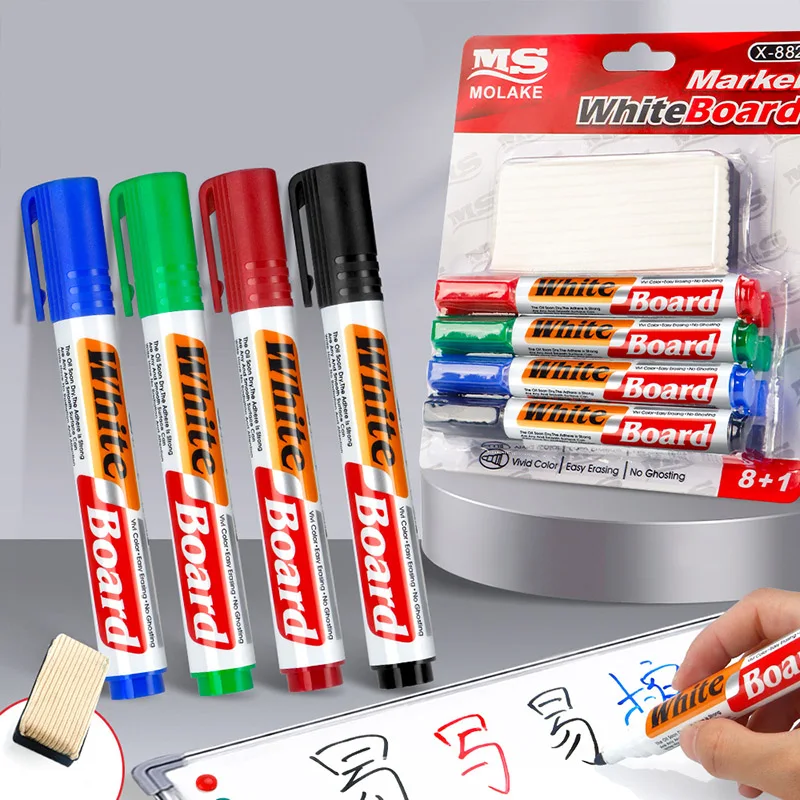 Whiteboard Marker Set,With Chalkboard Eraser,Refillable,Safe,Non-Toxic,High Capacity,For Office,Meetings,And Educational Use