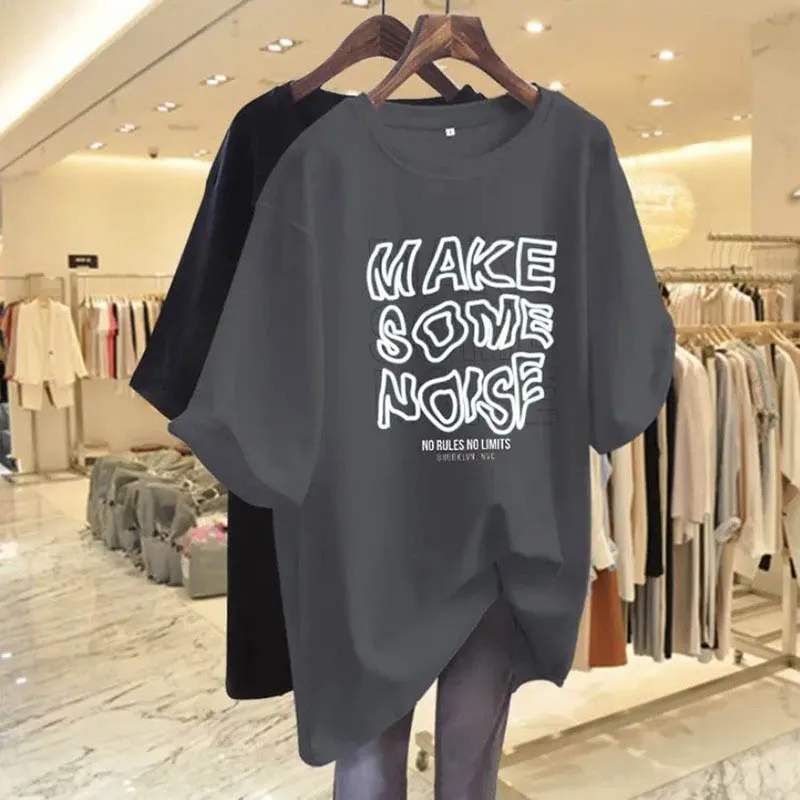 Women's Clothing Chic Hand-Painted Letter Print T-shirts Summer Casual Loose Pure Cotton Short Sleeve Top Tee Lady Y2k Pullovers