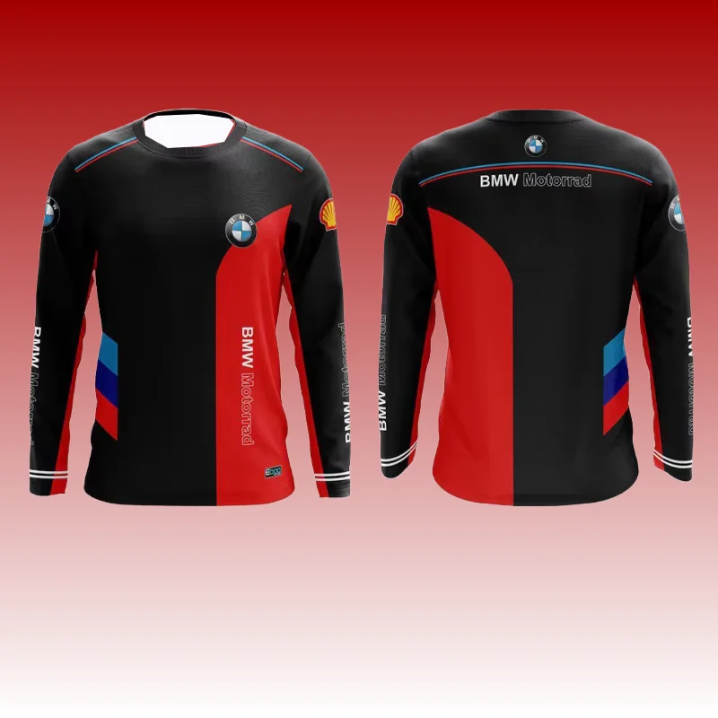 

Новинка 2025, футболка с длинными рукавами для любителей гонок на мотоциклах Bmw, летняя свободная дышащая футболка с круглым вырезом, быстросохнущая спортивная одежда для велоспорта