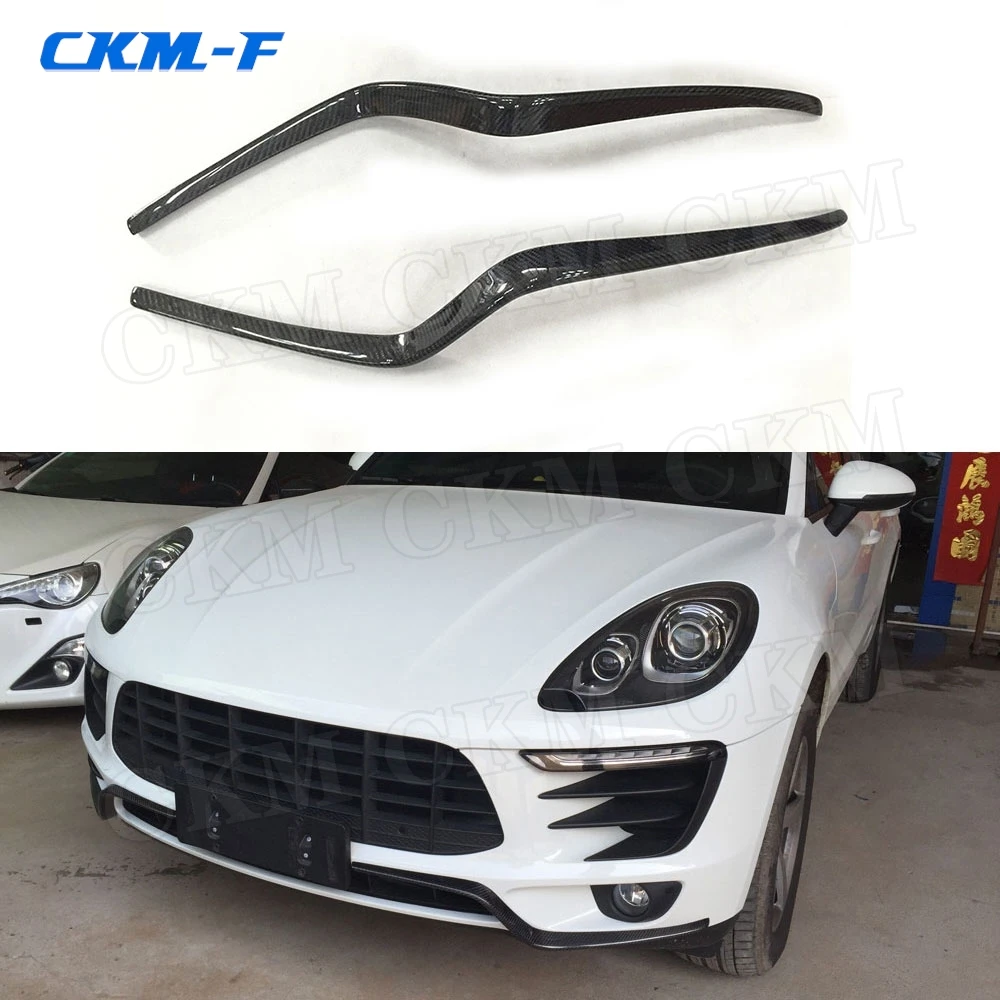 

2PCS Carbon Fiber Front Bumper License Plate Trim Beard Decoration Air Knife Strips For Porsche Macan 2014-2017