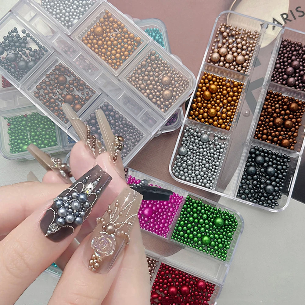 ชาร์มตกแต่งเล็บมุกหลากสี 6 ช่อง ลายเมลลาร์ด ลูกปัดมุกกลมหลากสีสันสำหรับคริสต์มาส ประดับเพชรเทียม DIY ตกแต่งเล็บลายคริสต์มาส