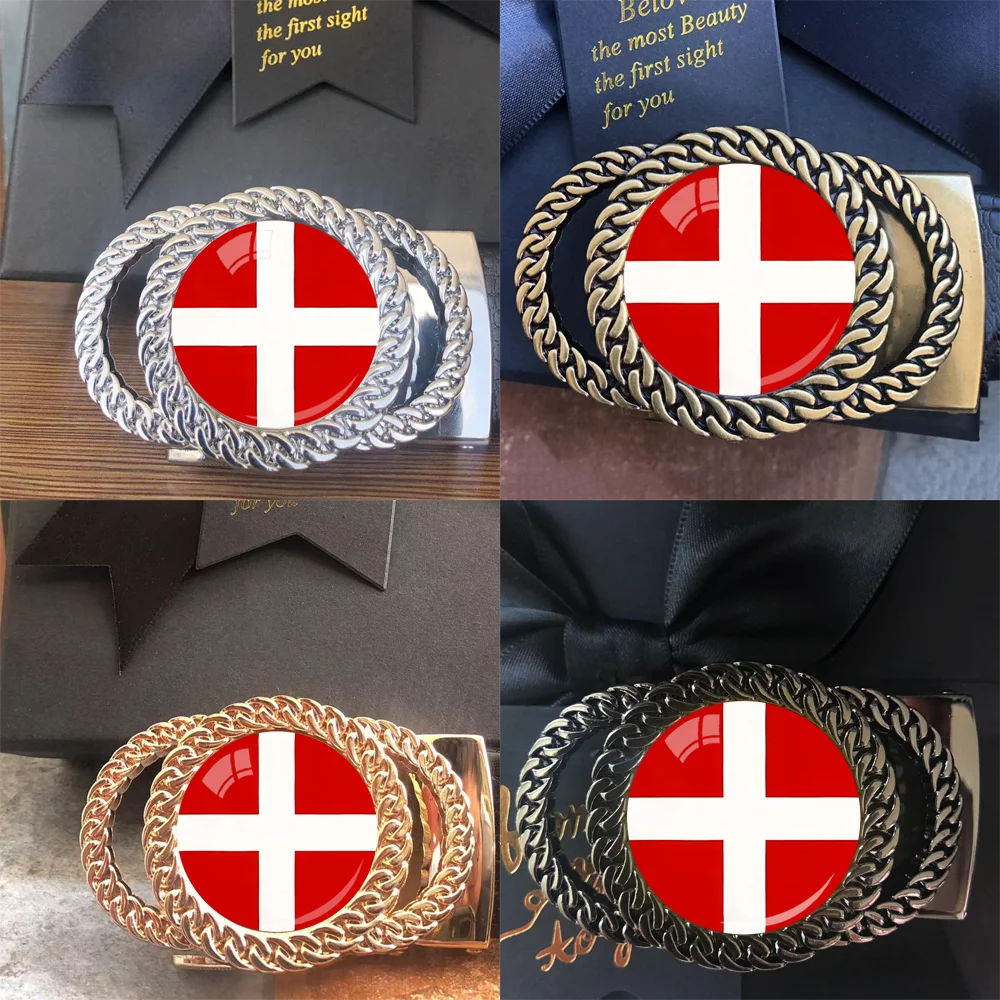 Denmark flag pattern automatic ratchet belt buckle fashion personalized waist accessory best gift for patriots