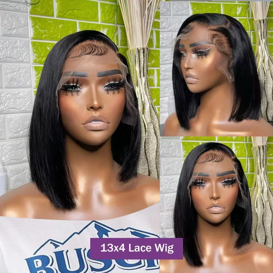 

250% Density Straight Short Bob 13x4 HD Lace Front Human Hair Wigs Pre Plucked Peruvian Glueless Lace Frontal Wigs For Women