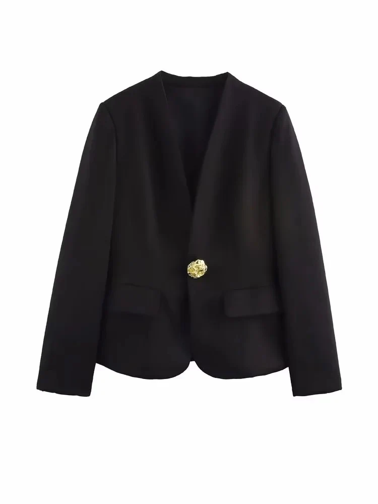 

Slim Fit Metal Buckle Versatile Simple Style Women's Spring 2025 Small Suit Jacket Casual Everyday Wear Zadata Brand