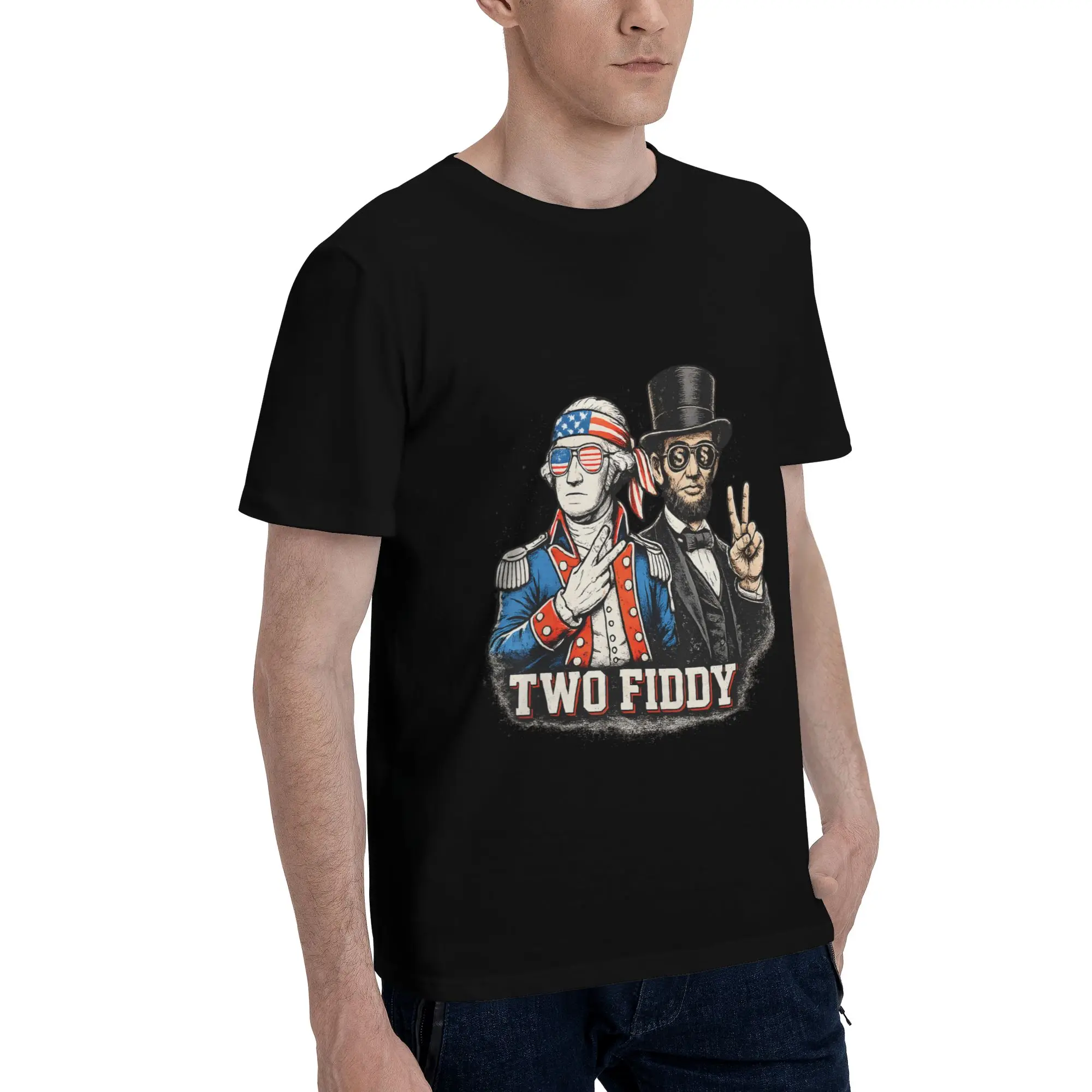 Two Fiddy George Washington & Abraham Lincoln Vintage Men's T-Shirt Clothes  Humorous Tee Shirt Short Sleeve fugees Pure Cotton
