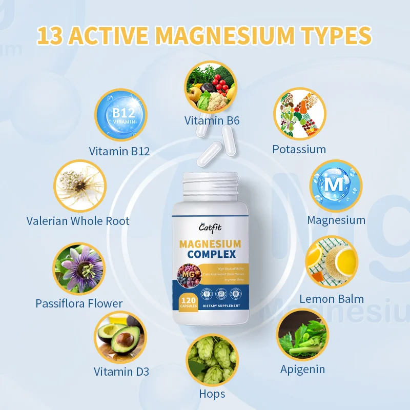 Catfit Magnesium Complex Capsules Magnesium Glycinate&malate&taurate&citrate 4 In 1 for Sleep Quality Muscle Energy Mind Health