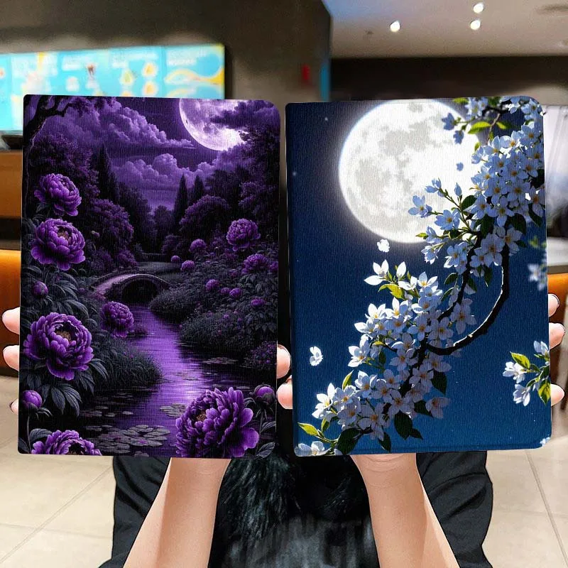 

Purple Peony Moon Night Gift Tablet Case For Lenovo Xiaoxin Legion Pad Tab Pro GT Y700 Gen4 2 11 P11 M10 K10 3rd Plus Gen
