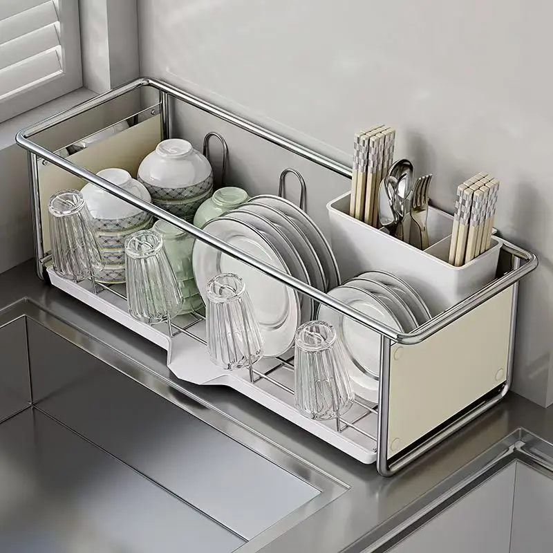 2026 New Countertop Kitchen Dish Storage Rack Multifunctional Bowl Plate Cup Drying Shelf Chopstick Cage Sink Side Holder