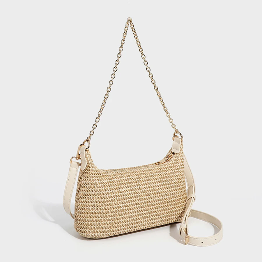 

Women Woven Straw Bag Tote Female Handbag Large Capacity Chians Shoulder Bag Solid Color Simple Weaving Bags Ladies Summer Daily