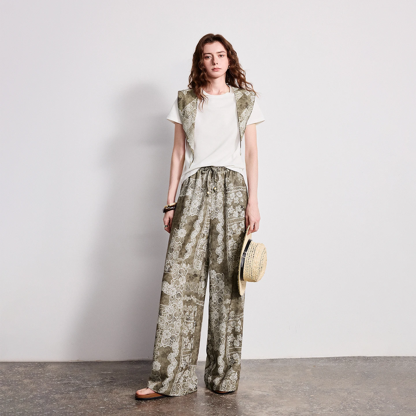 TOYOUTH Women Bohemian Vintage Printed Wide-Leg Pants 2026 Spring New Romantic Flowy Casual Trousers