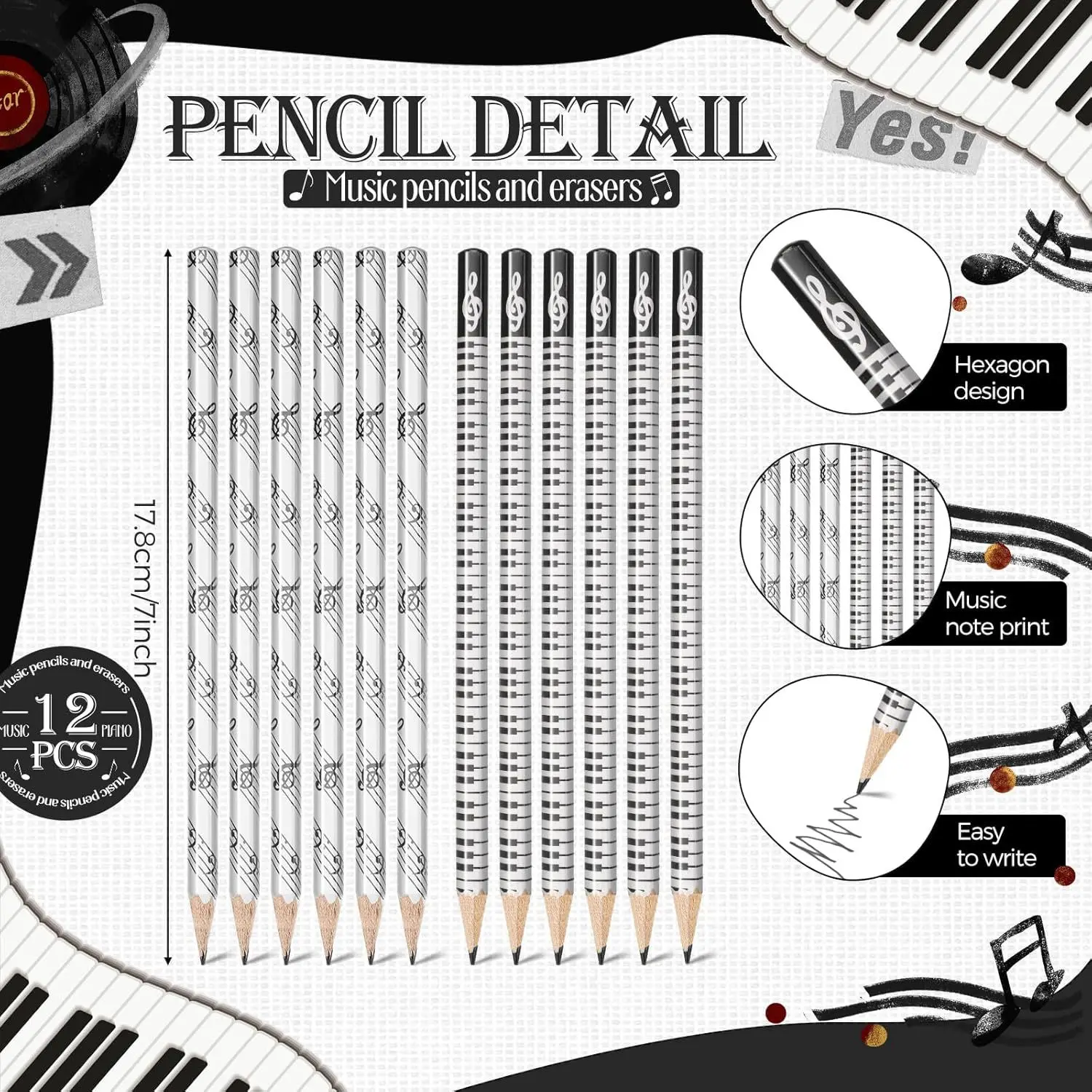 24/30 stücke Musik Schreibwaren Set Holz Bleistift + klavier Radiergummi + bleistift Spitzer Studenten Kreative Notizen Thema Schreiben schreibwaren – Detail 6