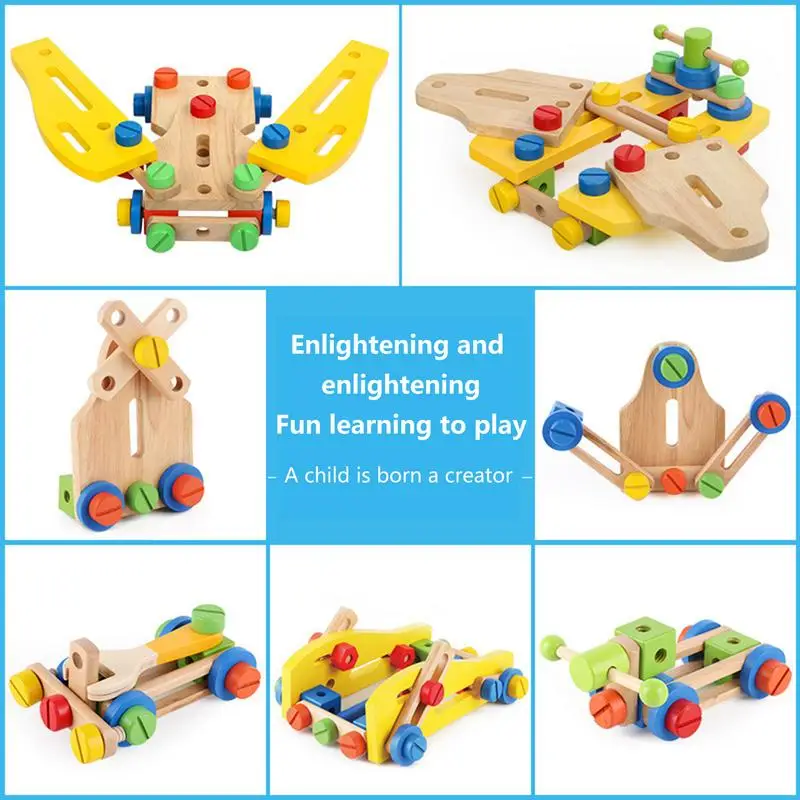 Kinder Holz Toolbox Pretend Play Set Pädagogisches Montessori Spielzeug Mutter Demontage Schraube Montage Simulation Reparatur Schreiner Werkzeug