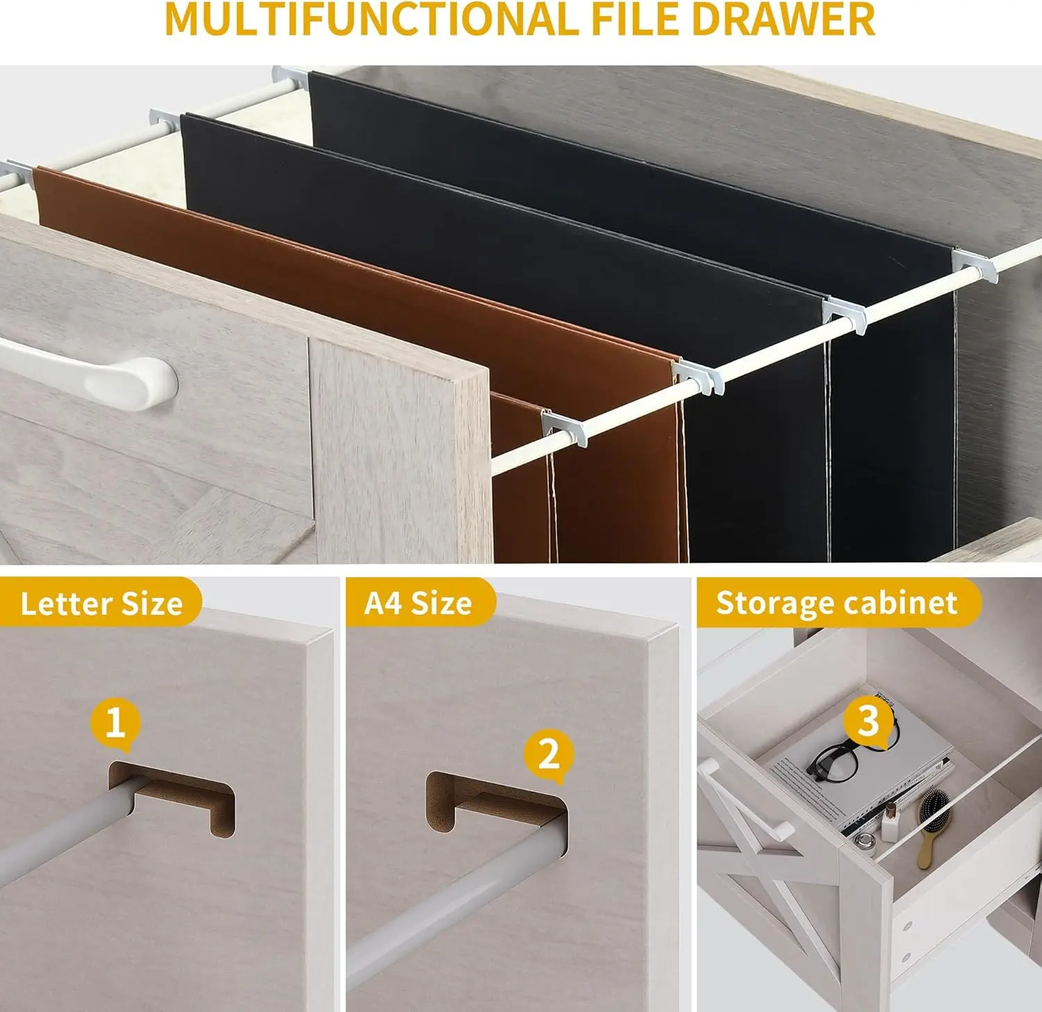 파일 서랍이 있는 L자형 책상, 전원 콘센트가 있는 60인치 코너 컴퓨터 책상, 모니터 스탠드와 수납 선반이 있는 홈 오피스 책상