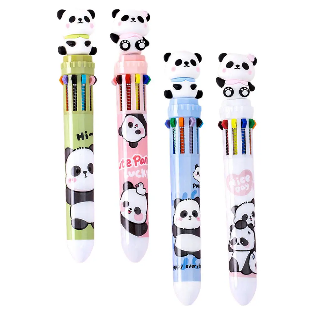 4Pcs Ballpoint Pens Multicolor Comfortable Grip Daily Use Panda Design Students School Gift Office Accessories