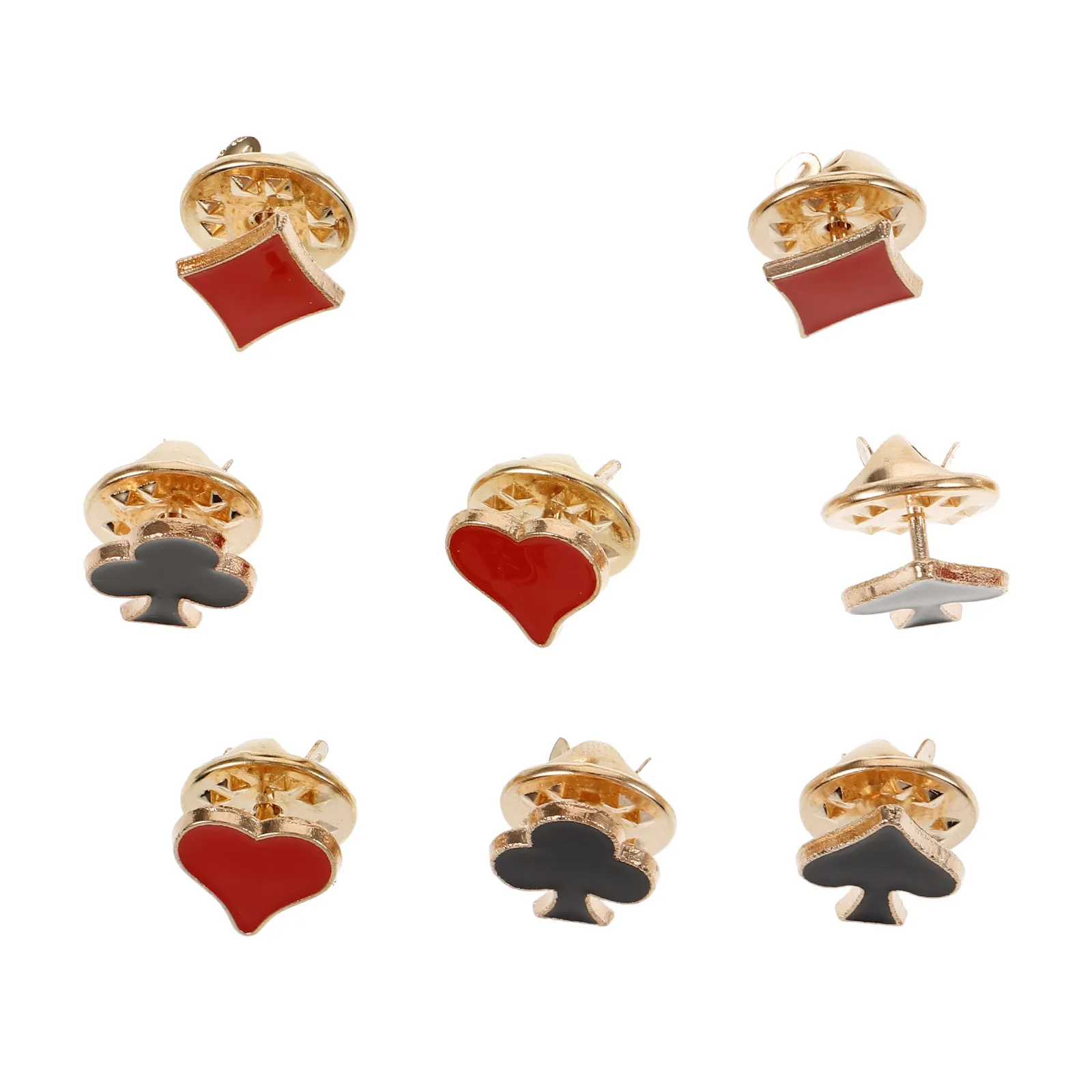 8Pcs Red Heart Plum Brooch Playing Cards Fashion Badge Collar Pin Suit Lapel Fun Stylish Accessories Gift Red Heart Plum Brooch