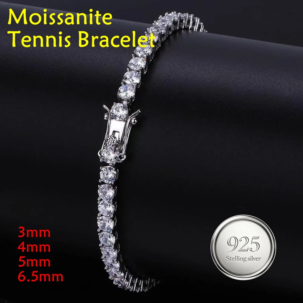 3-6.5mm Round Classic Moissanite Tennis Bracelet for Women and Men D Color VVS1 Moissanite S925 Sterling Silver