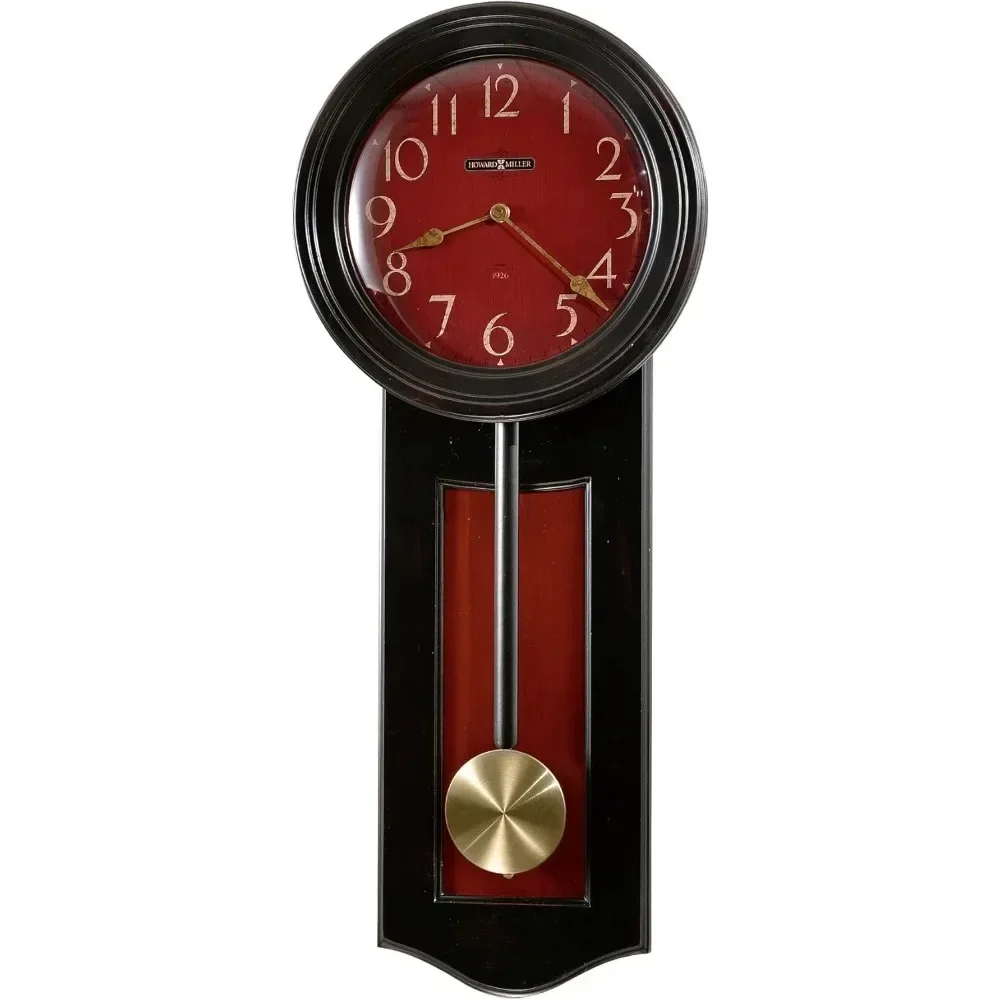 Alexi Wall Clock 625-390 – Worn Black Finish, Antique Red Inset and Dial Panel, Antique Home Decor, Brass Finished Pendulum