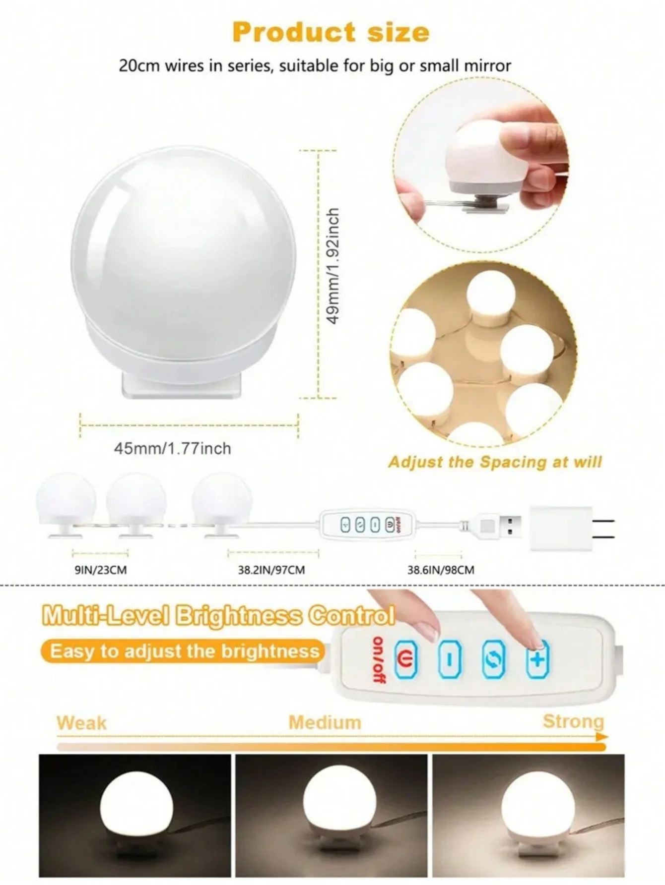 化粧鏡用ハリウッドスタイルLEDライト,USBケーブル付き,8ライト/10ライト/1セット