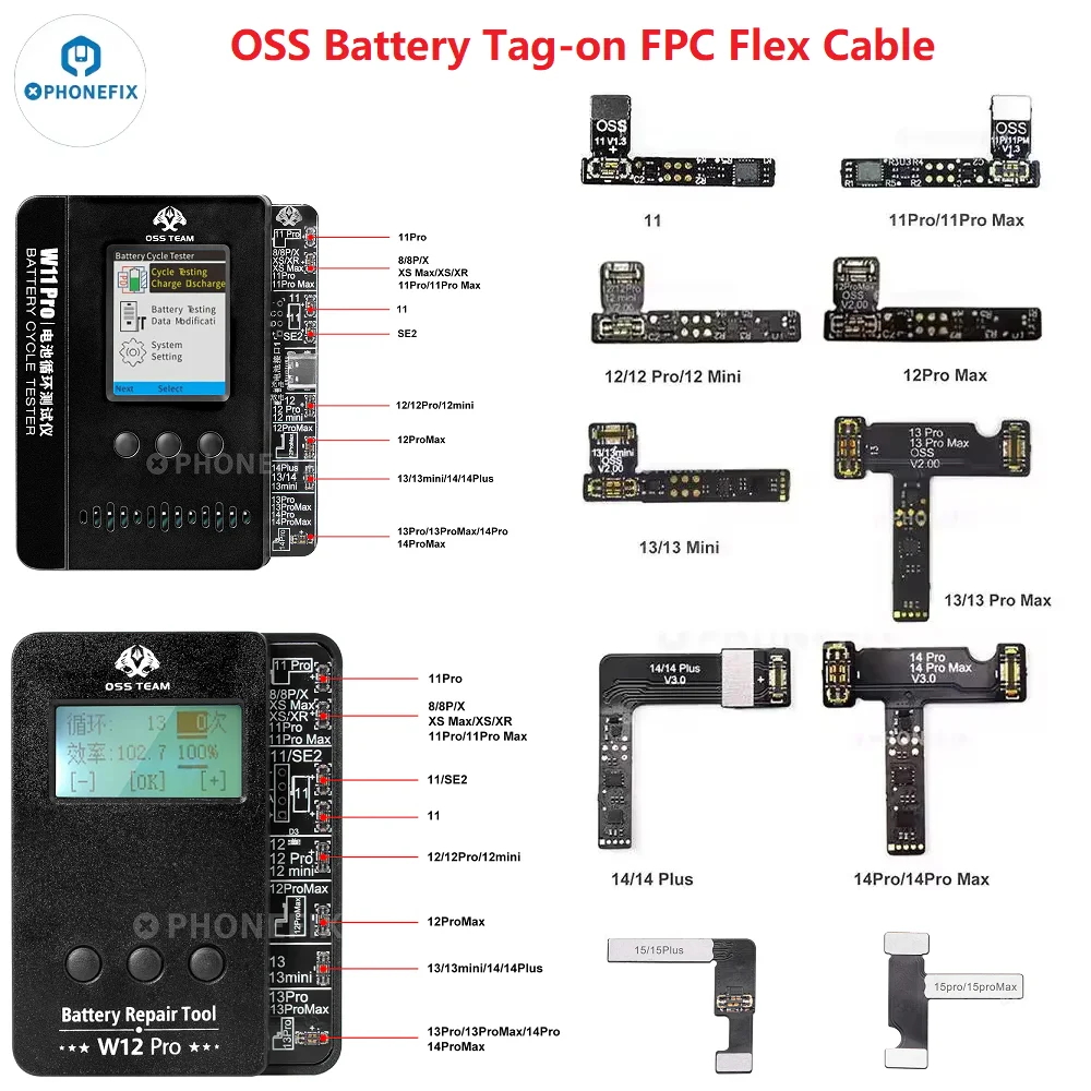 

OSS Battery Tag-on FPC Flex Cable Used W11 Pro/W12 Pro Programmer for iPhone 11-15 Pro Max Battery Health Data Calibration