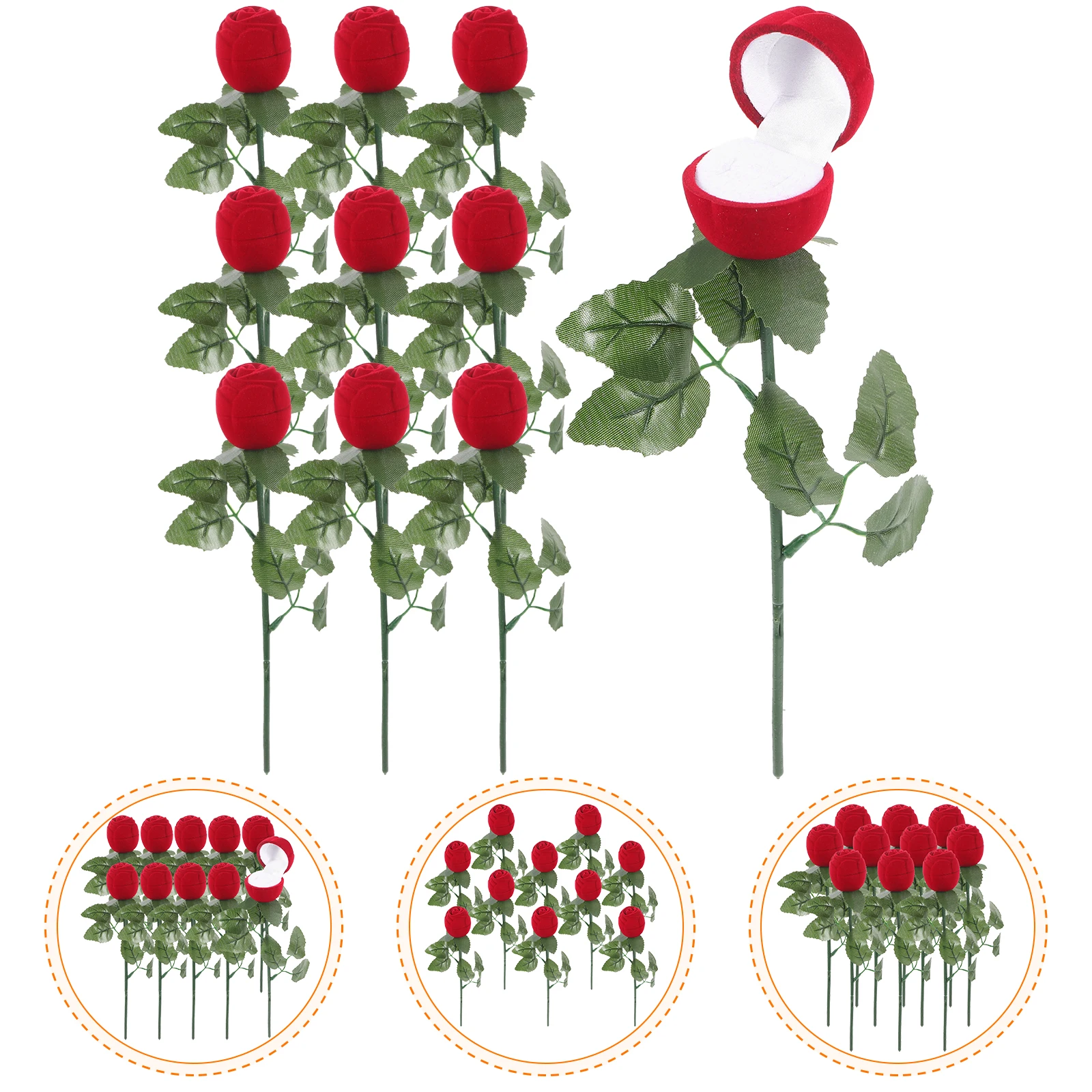 

10pcs Novelty Romantic Ring Storage Box Red Rose Flower Bouquet Shaped Jewelry Engagement Ring Gift Box Case for Wedding Valenti