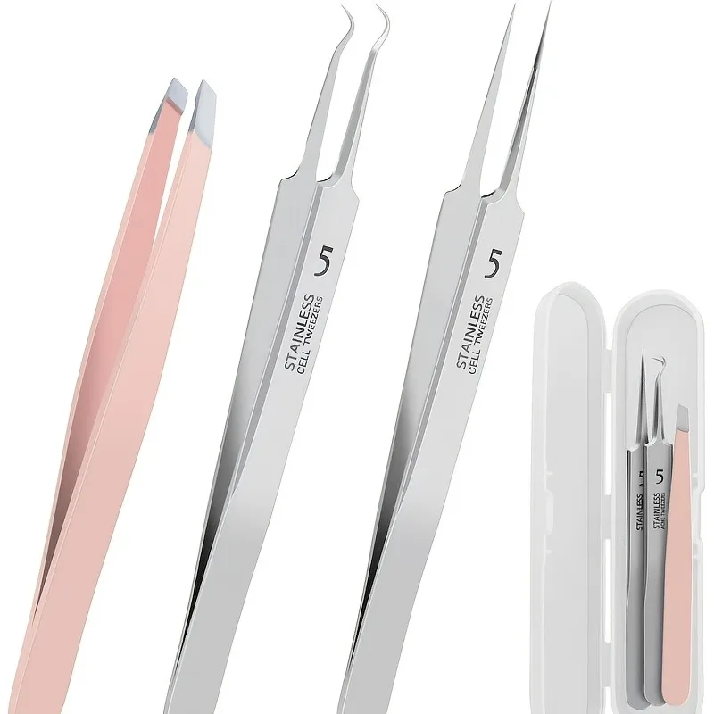 3Pcs Blackhead Remover Tweezers with Box,Ingrown Hair Tweezers, Precision Blackhead Pimple Extractor, Cell Clips Tweezers,