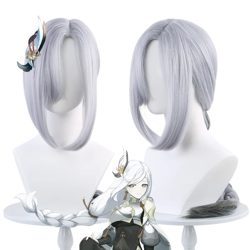 

Genshin Impact Shenhe Косплей Парик Смелая плетеная прическа с окраской Светло-голубой градиент Волосы средней длины