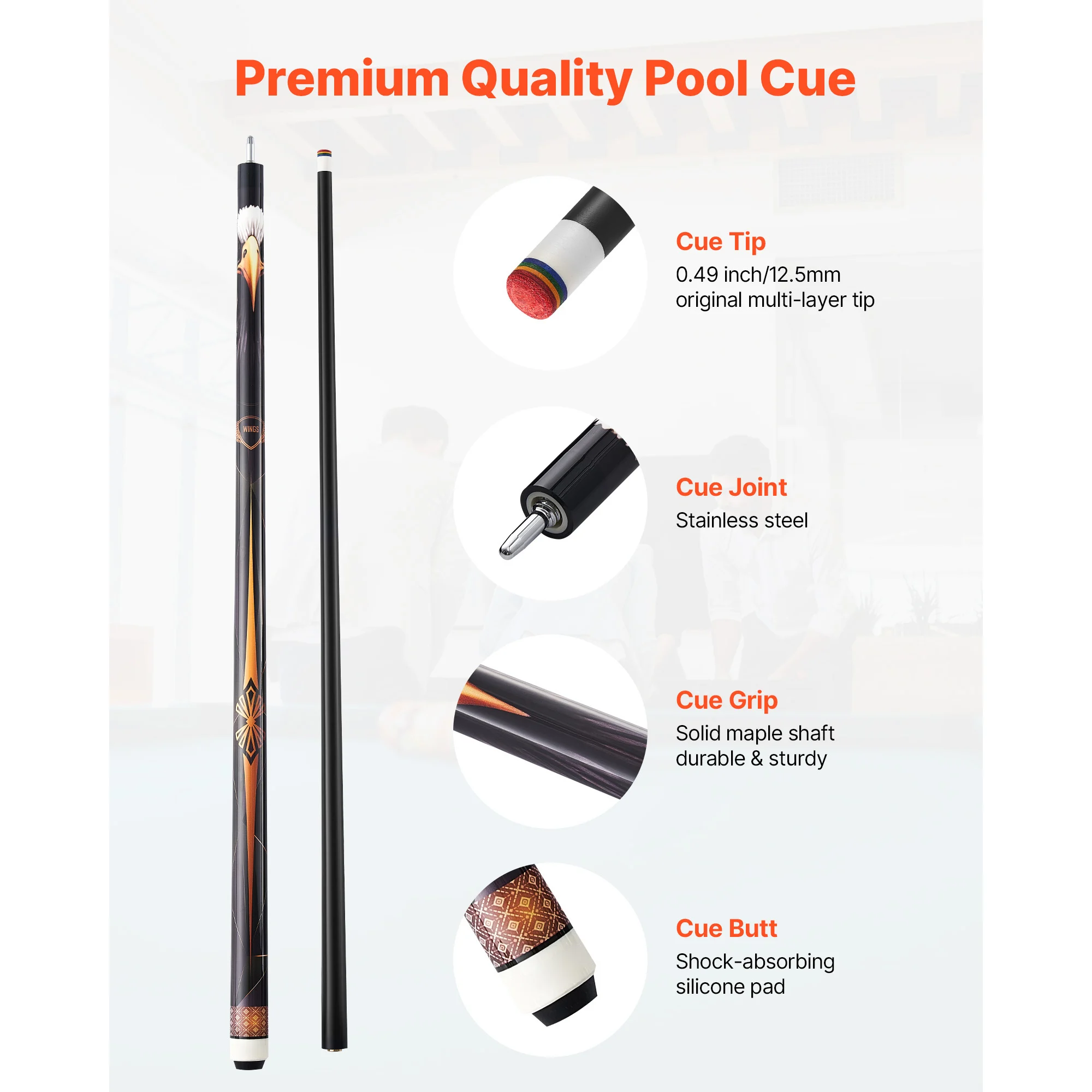 SucceBuy Pool Cue Maple Wood Billiard Pools Cue Stick with Multi-Layer Tip ABS Connection Ring Cues Sticks for Pool Table Bar