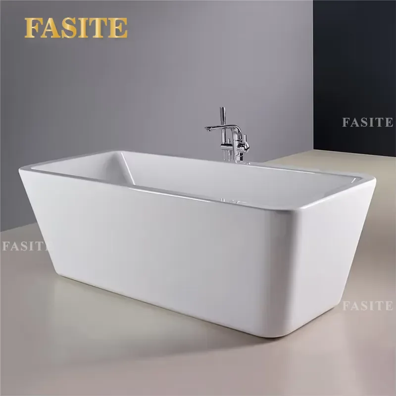 Modern White Acrylic Freestanding Bathtub Eco Friendly Soaking Tub Center Drainage Deep Bath for Bathroom Home Spa Relaxation