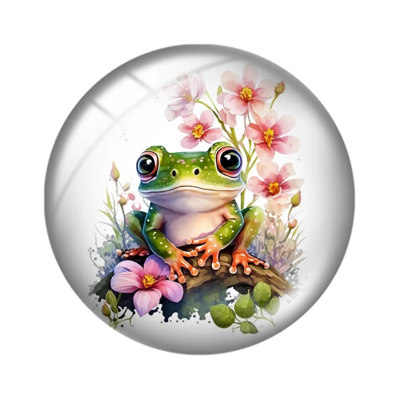 Round Photo Glass Cabochon, parte traseira plana, Making Findings, flor, animais, pequeno elefante, papagaio, Panda, sapo, 12mm, 18mm, 20mm, 25mm