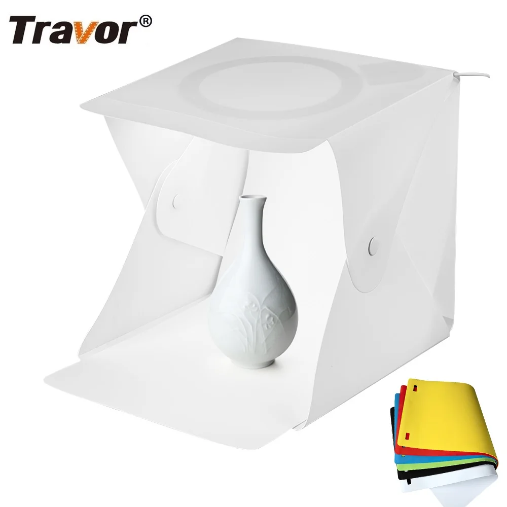 Travor Photo Box 20*20*20cm Portable Photography Studio SoftBox LED Light Box with Light Dimmer Foldable for Display Photo Tent