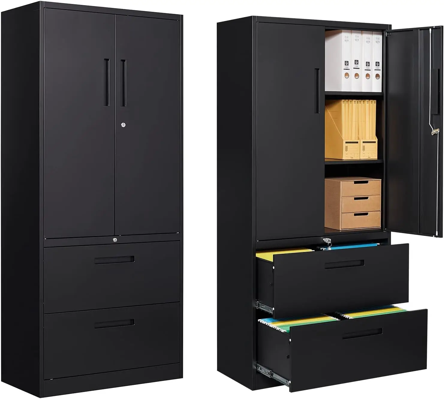 

2-Drawer Metal File Cabinet, Lateral Vertical Filing Cabinets for Home Office, Locking File Cabinet with Storage Shelves, Legal/