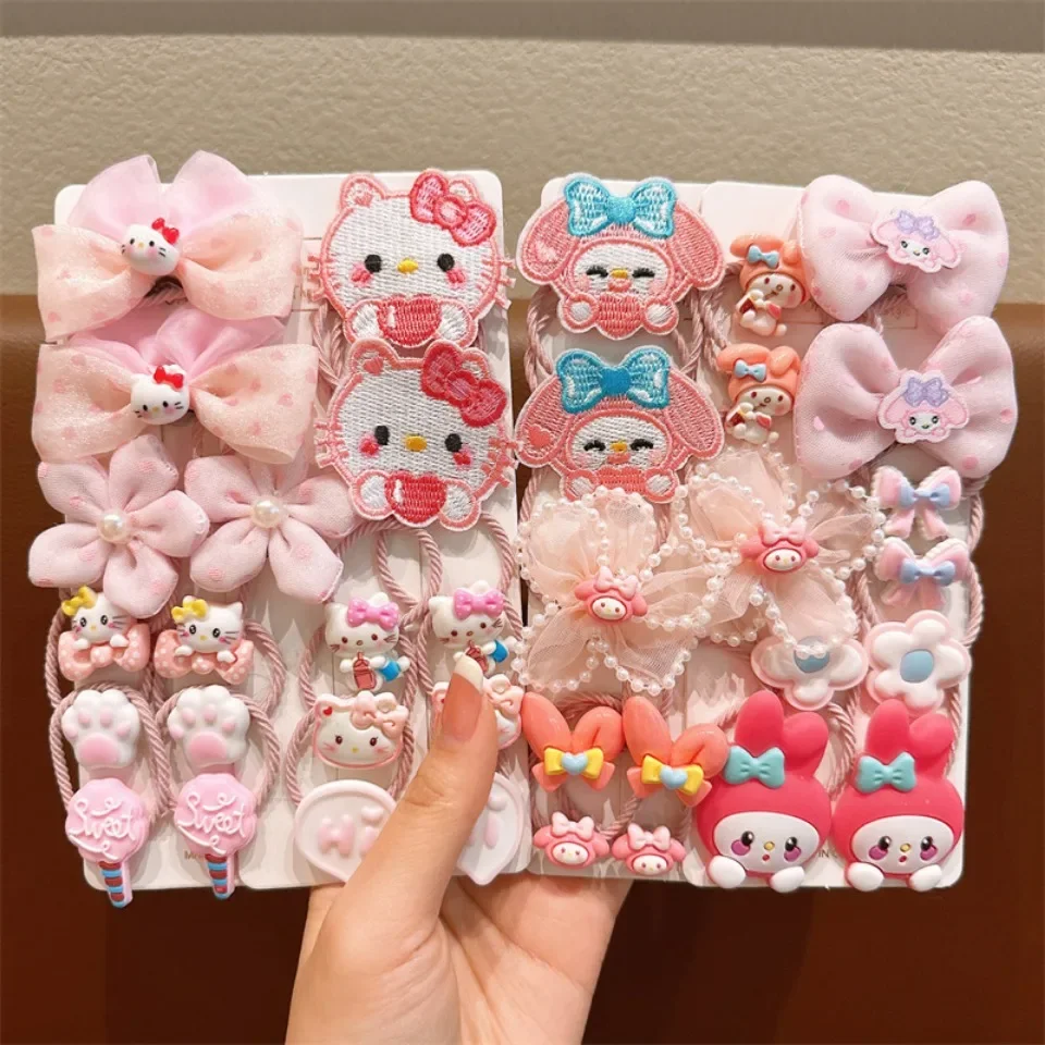 Sanrio Kuromi Girls Hairpins Cinnamoroll Baby Hairclip Melody Princess Flowing Sand Hair Barrette Sanrio Accessories rubber band