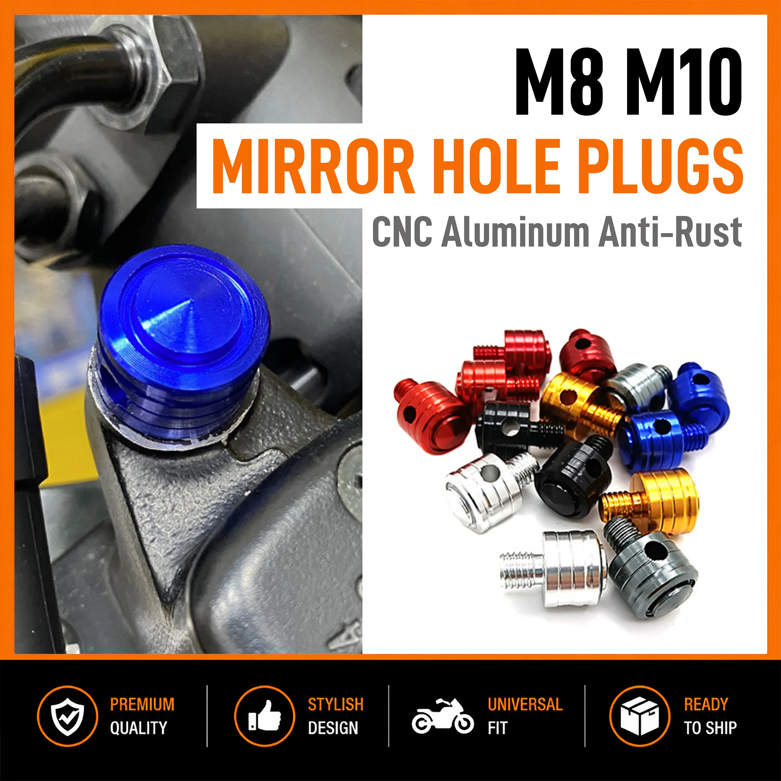 M8 M10 CNC Aluminum Motorcycle Mirror Hole Plugs 2Pcs Anti‑Rust Rearview Mirror Screw Plugs For Motorbike Accessories