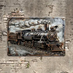 Vintage Steam Train Metal Aluminum Wall Plaque, Retro Locomotive Tin Sign for Garage, Garden, Home Bar, Cafe, Man Cave